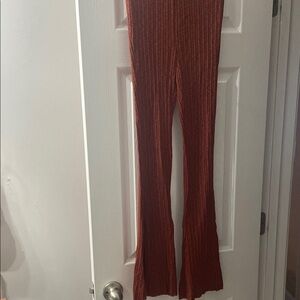 Ribbed Flare Pants in Rust